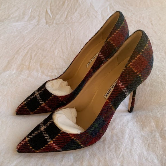 Manolo Blahnik Shoes - NWT Manolo Blahnik BB 105 Wool Check Tartan Plaid Pointy Toe Pumps Heels